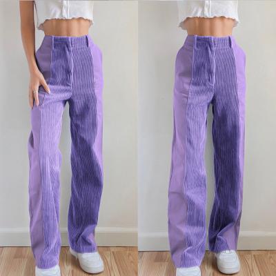 China Custom Women's Straight Leg Pants Breathable Corduroy Pants Casual Loose Patchwork Mid Rise for sale