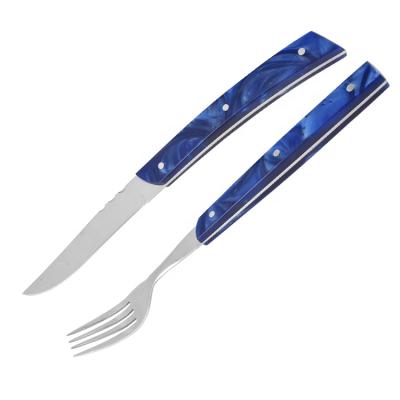 China Viable Fine Edge Steak Knife Set With Resin Handle With 3pcs S/S Rivets for sale