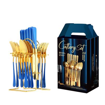 China New Viable Hanging 24 Piece Cutlery Gold Spoon Knife Forks Set Stainless Steel Cutlery Set for sale