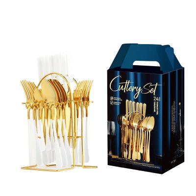 China Viable Hot Sale 24 Piece Gift Box Set Gold Fork Knife Spoon Stainless Steel Cutlery Sets for sale