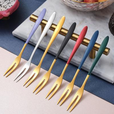 China New Sustainable Hotel Household Reusable 304 Dessert Cake Fork Stainless Steel Fruit Fork for sale