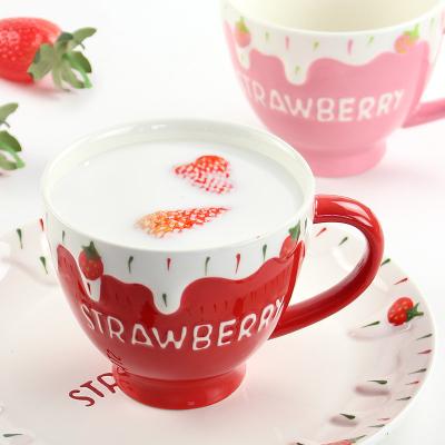 China Multifunctional Attractive Viable Strawberry Milk Coffee Mug Oatmeal Breakfast Water Cup Home Mug In Beautiful Creative Design for sale