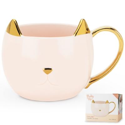 China Viable Pinky Up Chloe Ceramic Cat Tea Coffee Mug Shaped Mug Gifts For Cat Lovers With Gold Handle for sale