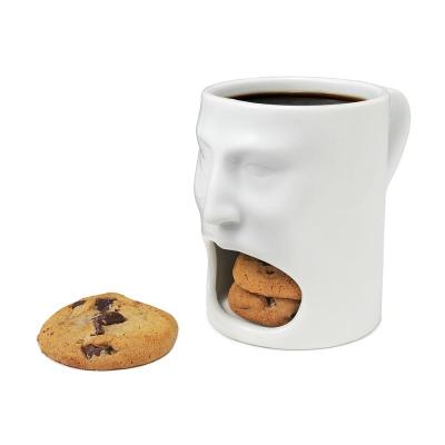 China Viable Face Coffee Mouth Mug With White Mug Ceramic Breakfast Cookie Holder Tea Cup Or Tea Bag Holder Water Drinking Mug for sale