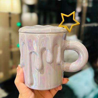 China Pretty High Grade Viable Pearl Luster Mug With A Cover Spoon Cute Girl Heart Coffee Mug Creative Ceramic Water Mug for sale