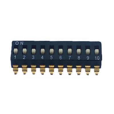 China Low Profile PCB Pin Gullwing Termination 10 Position DIP Switch DM10 10 Position Dip Switch for sale