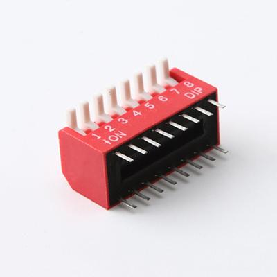 China Red Through-hole Terminal 8 Position Piano Type DIP Switch DPL08 for sale