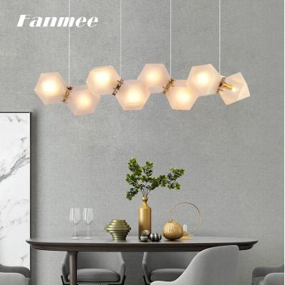 China NordicIrregular Modern Industrial White Geometric Metal Cube Chandeliers LED Lamps Bedroom Living Room Glass Light Fixture for sale