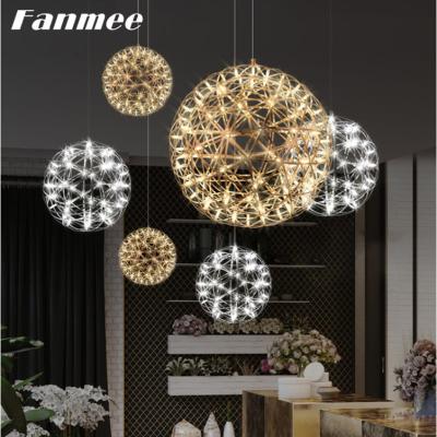 China Nordic Modern Steel Ball Large Stainless Gold Sputnik Chandeliers Firework LED Chrome Pendant Lamps Bedroom Living Room Lights for sale