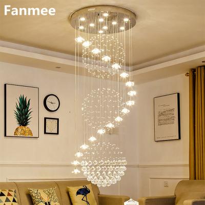 China Modern Crystal Staircase Chandeliers Large Luxury Cristal Hanging Lamp for Indoor Lobby Living Room LED Long Suspension Lights for sale