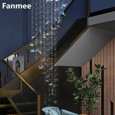 China Crystal Staircase Chandelier Modern Butterfly Cristal Long Hanging Lights for Living Room Indoor Home Luxury Large Led Lighting Fixture for sale