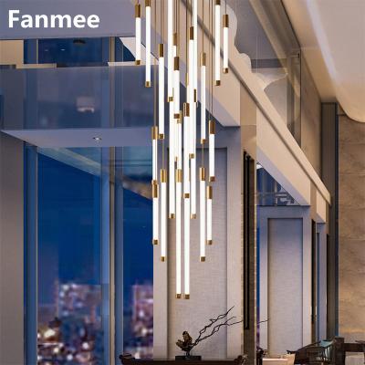 China Modern Modern Chandelier For Staircase New Luxury Dimmable Led Strip Light Living Room Lobby Gold Lamp Large Hanging Foyer Lighting for sale