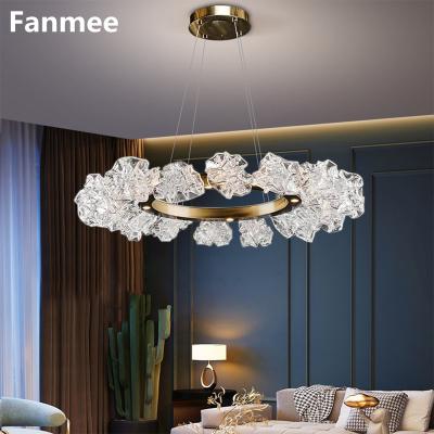 China Modern Decoration Indoor Lighting Glass Chandelier For Living Room Luxury Flower Deign Pendant Lamp Indoor Home Decor Hanging Lighting Fixtures for sale