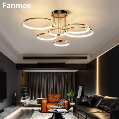 China Nordic Home Modern Aluminum Circular Gold Chandelier Lamp Modern Decoration LED Multiring Indoor Lighting Fixture Lights For Living Room for sale