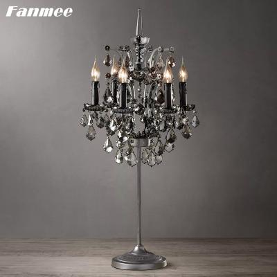 China Modern Vintage Iron and Crystal Table Lamp Traditional 6-Light Desk Light Indoor Home Decor Lighting Fixture for Bedside Living Room for sale