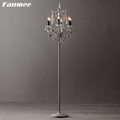 China 19th C. Rococo Iron Modern and Traditional Crystal Floor Lamp LED Home Decor 6-Light Rustic Standing Lamp Living Room Floor Lighting Fixture for sale