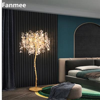 China Beautiful Modern Luxury Brass Fitting Villa Art Deco Indoor Bedroom Light Crystal Leaf Living Room Floor Lamp LED Brass Standing Lamp for sale