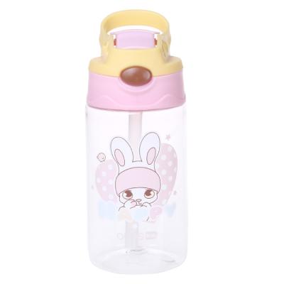 China 400ml Kids Sustainable Cute Transparent Cartoon Glass Water Bottle With Straw for sale