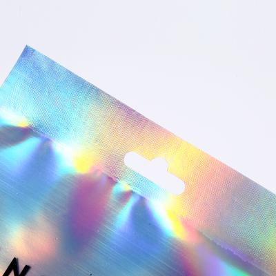 China Recyclable Thick Resealable Pink Holographic Cosmetic Flat Pouches Plastic Bags Zip Lock Laser Zipper Zipper Cosmetic Bags Small for sale