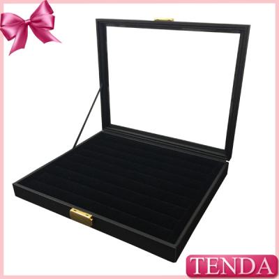 China Extra Large Big Black Lock Leather Standing Displaying Jewelry Box With PVC Window for Shop for sale