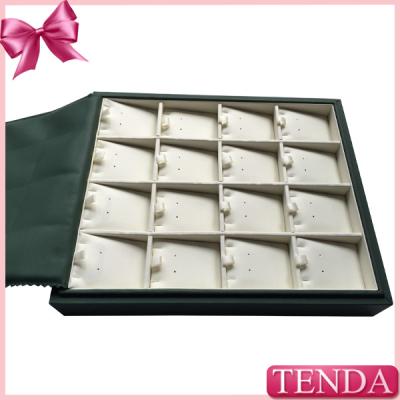 China Jewellery Store Leather Lid Earrings Organizer Holder Carring Case Stackable Earring Display Trays for sale