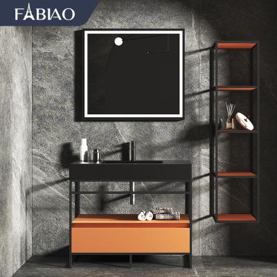 China FABIAO Modern Wastafel Mandi Modern Design Bathroom Sink Cabinets Kamar Aluminum Furniture With Black Frame for sale