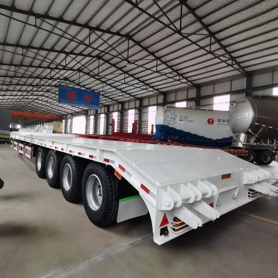 China Truck Trailer 3 Axis 4 Axle 80 Tons  Cargo Transportation Lowbed Trailer Lowboy Truck Gooseneck Semi Trailer for sale