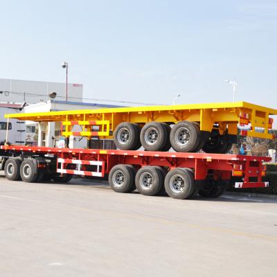 China Truck Trailer 3 Axles 60 80 Tons High Load Capacity Flatbed Truck Trailers Drop Deck Semi-trailer Container Truck Flat Bed Semi Trailer for sale