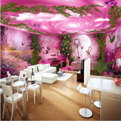 China custom 3d wallpaper and 3d effect purple flower mural for wall and ceiling decoration for sale