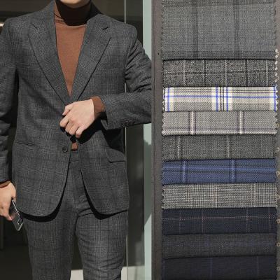 China Anti Pill Plaid Uniform Stock Suiting Cloth Wool For Mens Suit for sale