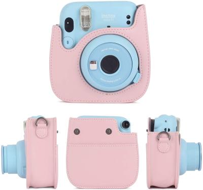 China Functional Durable PU Leather Pink Camera Bag Luxury Camera Bag Pink with Pocket and Adjustable Shoulder Strap for Instax Mini Instant 11 Came for sale