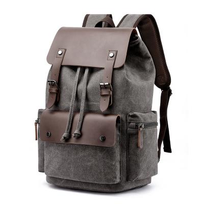 China With Laptop Pocket Customized Drawstring Backpack Hippie School Man Canvas Leather Backpack Wholesale Bag for sale