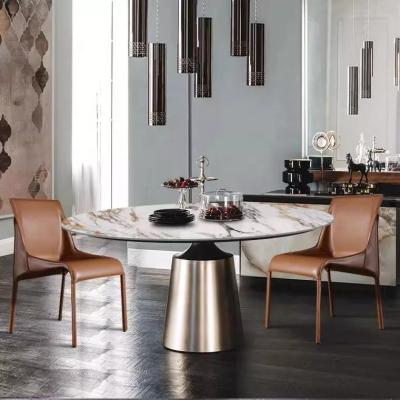 China Modern Contemporary luxury round Restaurant stainless steel legs marble top villa dining room table and chairs for sale