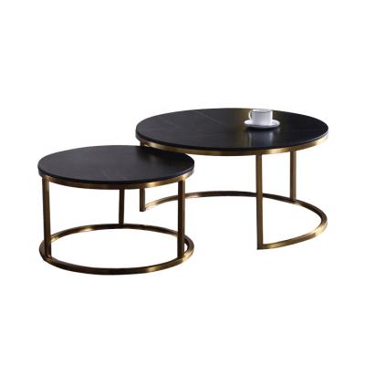 China Modern Modern adjustable round size suit high-quality coffee table set Hotel office stainless steel leg marble top tea table for sale