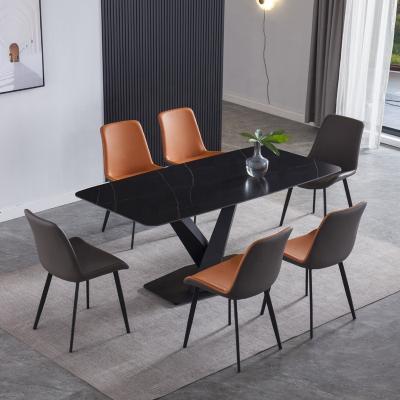 China Modern Factory Nordic Restaurant Furniture Set Steel Frame Living Room Coffee table and Chair Metal Legs PU Leather Dining Chairs for sale