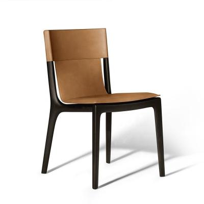 China Modern Nordic modern simple light luxury restaurant chair minimalist saddle leather leisure chair solid wood ash wood dining chair for sale