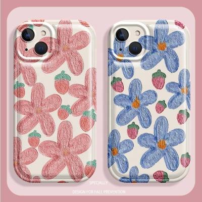 China Flower Oil Painting Strawberry Shockproof Phone Shell For iphone 13pro Max Phone Case Protect To Cover Anti-fall Full Cover Case for sale