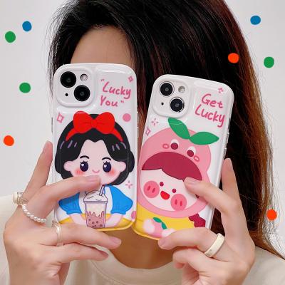 China IMD Print Cartoon Grill Pink Peach Shockproof Cute Phone Case Back Cover For iPhone 6 7 8 plus X XR XS 11 12 13 pro max for sale