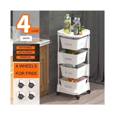 China Detachable Plastic Rotating Rack Square Rolling Kitchen Organizer Cart Rotating 4 Layer Storage Rack for sale