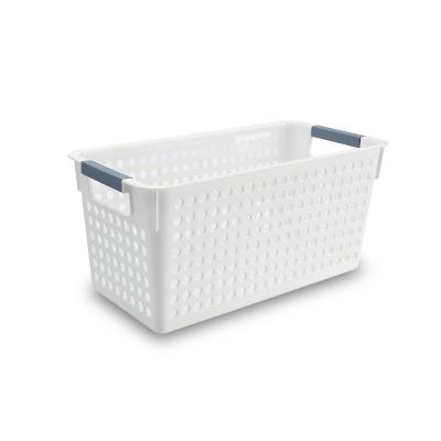 China Kitchen Sustainable Bathroom Cabinets Household Medium Size Rectangle White Storage Baskets For Daily Necessities for sale