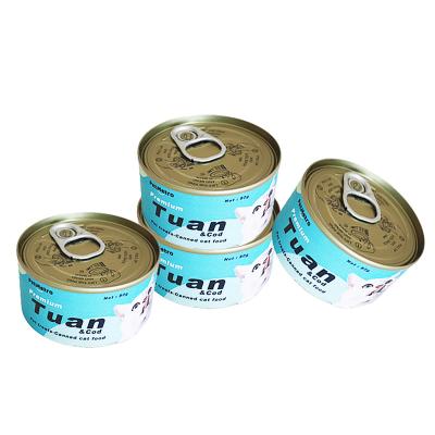 China High Sustainable Nutrition Pet Snacks 80g Canned Cat Food With Premium Tuna Cod for sale