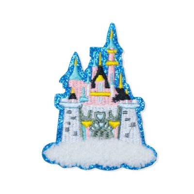 China Iron On Patches Blue Edge Castle Embroidery Ironed Patch High Quality Flawless Low Price for sale