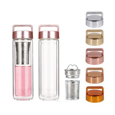 China 450ml Amazon Bottom Handle Cover Double Wall Thick Wall High Borosilicate Tea Cup Sustainable Hot Selling Glass Bottle for sale