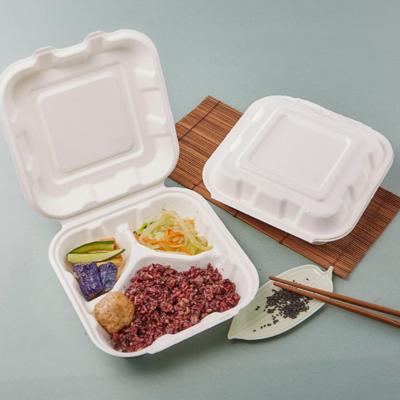 China Disposable Eco-friendly 100% Biodegradable 6*6inch Burger Boxes Food Container Bagasse Boxes for sale