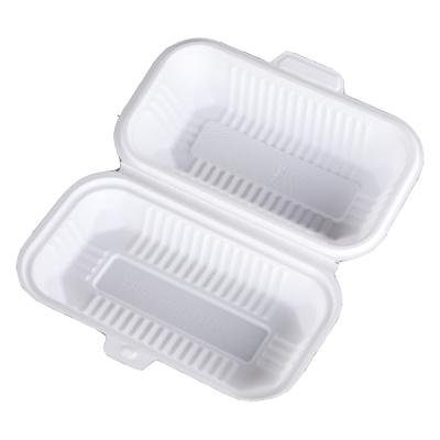 China Disposable Cornstarch Plastic Clamshell Biodegradable Food Packaging 9*5 Inch Hinged Container for sale