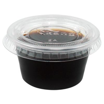 China Disposable Food Grade PET Sauce Container With Lid Mini Plastic Cup For Sauce 1oz 2oz 3.25oz for sale