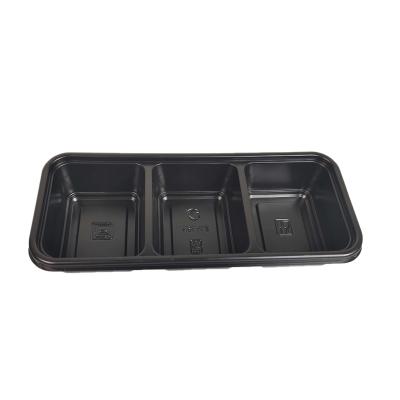 China Disposable Thermoforming PP Plastic 3 Compartment Sushi Party Take Out Lunch Food Tray for sale