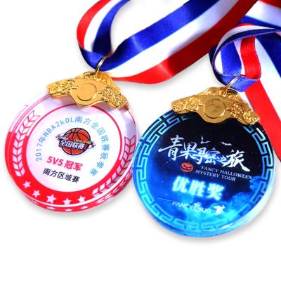 China Europe Personalized Crystal Glass Medals Custom Photo Hanger UV Printing Medal With Ribbon for sale