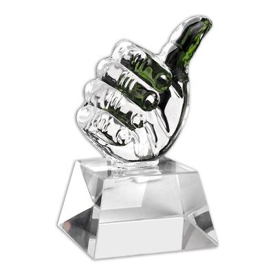 China Wholesale Europe Cheap Thumbs-up Small K9 Crystal Award Trophy Custom Logo Awards With Gift Box for sale