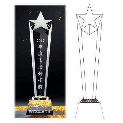 China Europe Cheap Price Custom Logo K9 Crystal Star Trophy Crystal Column Star Awards For Employee Service Team for sale